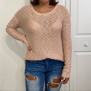 lace trim pink sweater